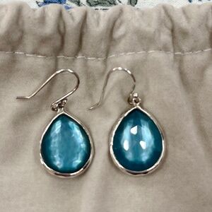 New Ippolita Earrings Rock Candy Teardrop Sterling Silver & Blue Mother of Pearl